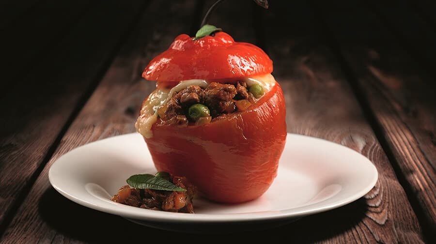 Peruvian Stuffed Red Peppers with traditional filler